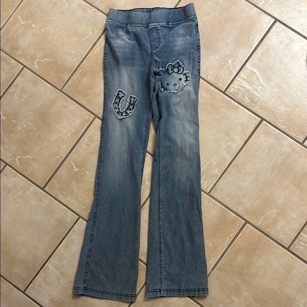 Hello Kitty Blue Boot Cut Jeans with Floral Embroidery